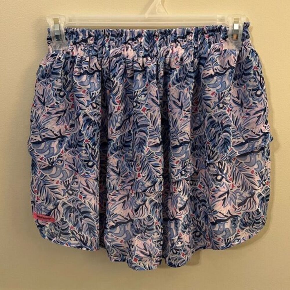 NWT Simply Southern Women's Ruffle Micro Mini Skirt Leaf Print Blue White Medium